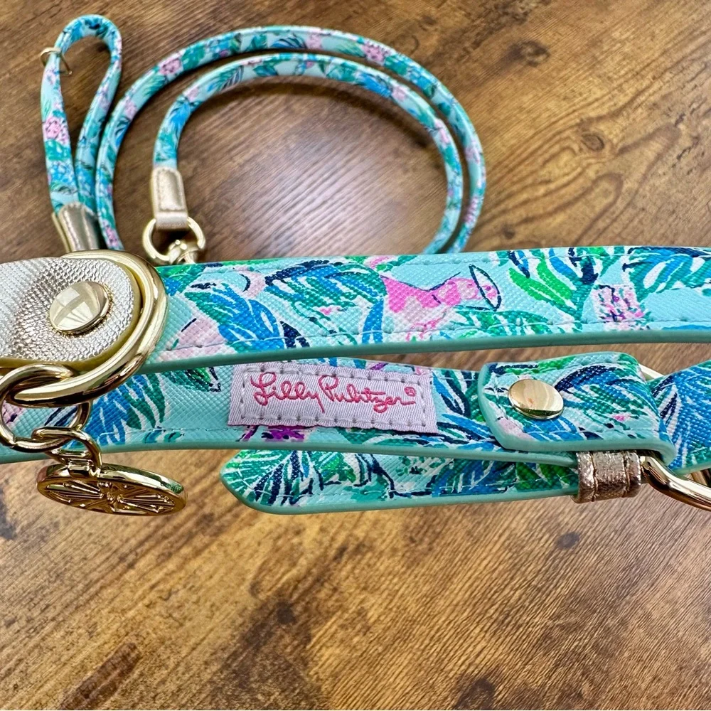 Lilly Pulitzer Dog Collar and Leash, Seasalt Blue Barking Up The Palm Tree